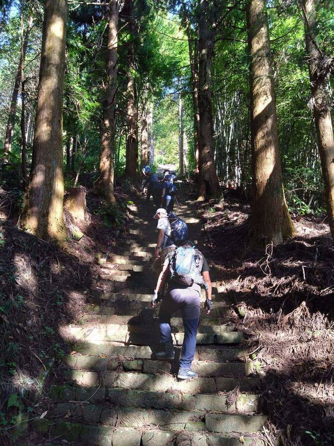 山道を歩くツアー参加者