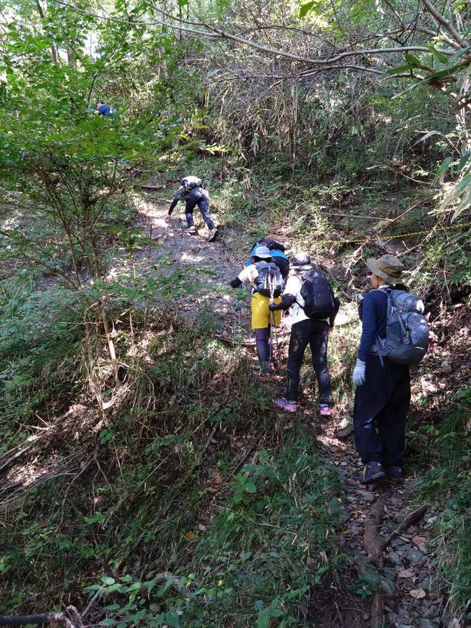山道を歩くツアー参加者